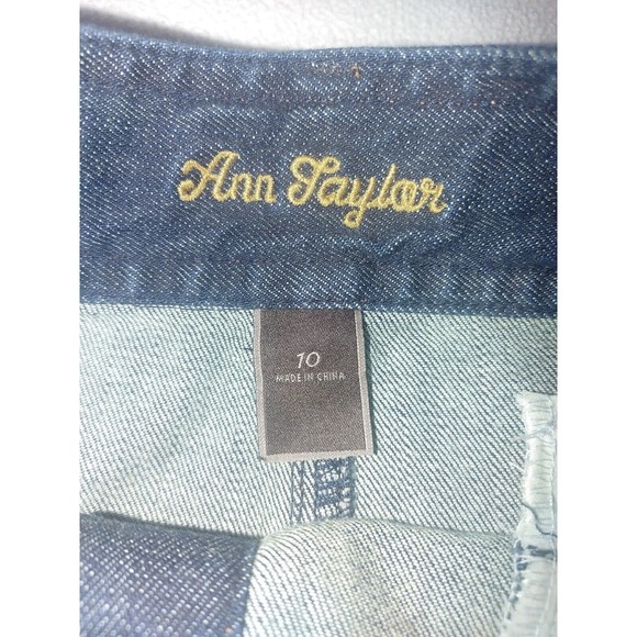 Ann Taylor Button Front Jean Pencil Mini Skirt Size 10 Dark Wash Stretch - Picture 5 of 6